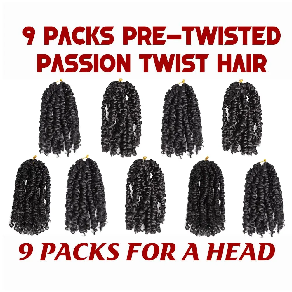 VIOLET Passion Twist Crochet Hair 6 Inch 9 Packs Natural Black Passion Twist Hair Short Twist Hair Prelooped Crochet Hair for Black Women（1B，6 Inch，9 Packs）