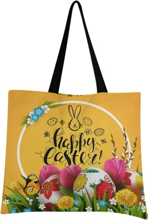 visesunny Women Extra Large Tote Bag 3D Eggs Decorated Russian Folk Painting Shoulder Bags Ladies Beach Travel Reusable Grocery Shopping Portable Storage Handbag
