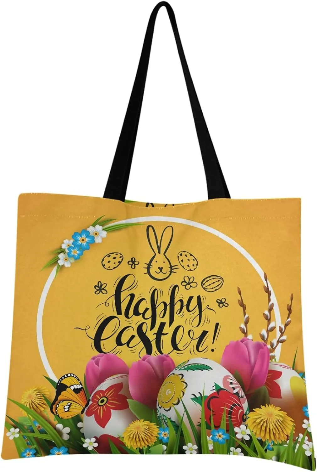 visesunny Women Extra Large Tote Bag 3D Eggs Decorated Russian Folk Painting Shoulder Bags Ladies Beach Travel Reusable Grocery Shopping Portable Storage Handbag