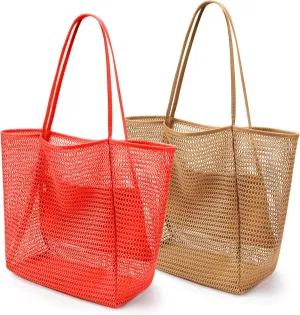 VOROLO Mesh Tote Beach Bag,Women Fairycore Hobo Bag,Shoulder Bag,Soft Summer Casual Crochet Bags