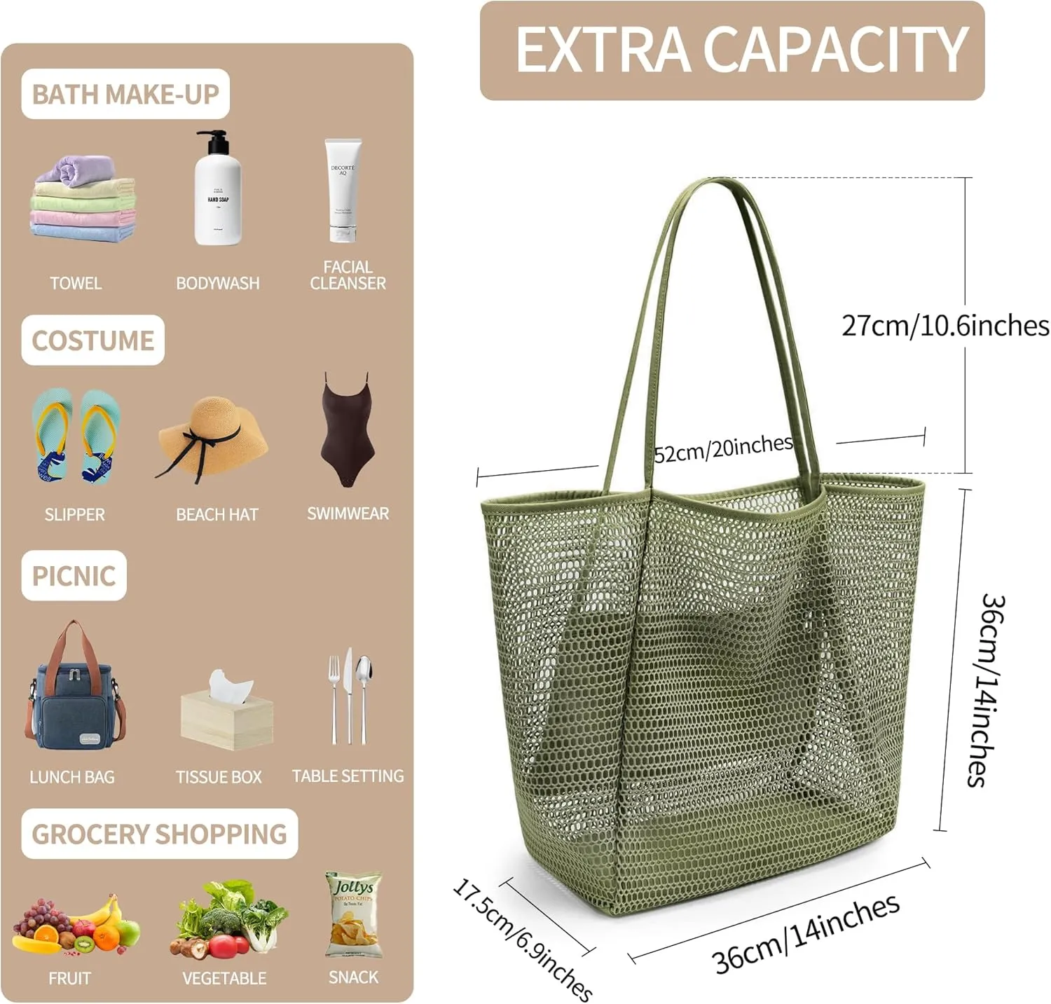 VOROLO Mesh Tote Beach Bag,Women Fairycore Hobo Bag,Shoulder Bag,Soft Summer Casual Crochet Bags