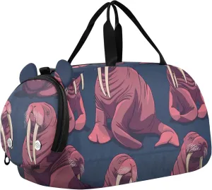 Walrus Pattern Sports Duffle Bag for Teens Girls Boys, Gym Bag with Shoe Compartment, Kids Travel Overnight Weekender Shoulder Bag