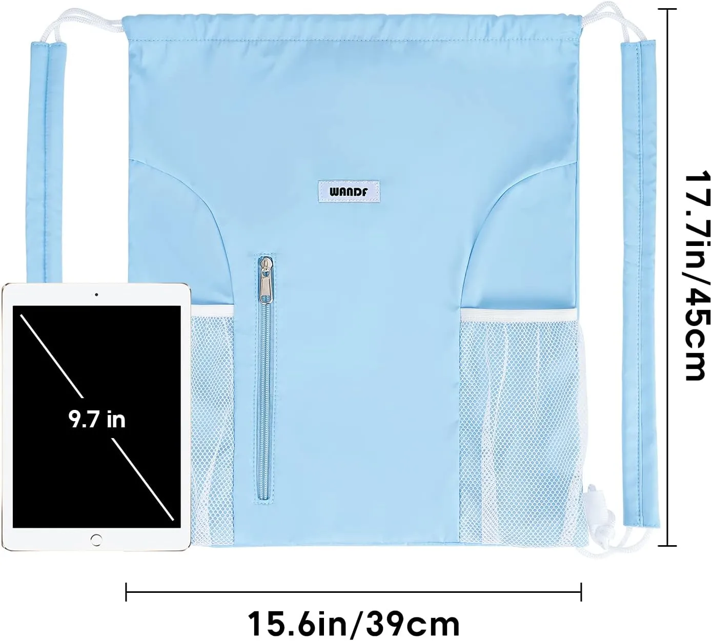 WANDF Drawstring Backpack with Shoulder Pad Sports Gym Backpack with Mesh Pocket String Bag for Women Men(Blue)