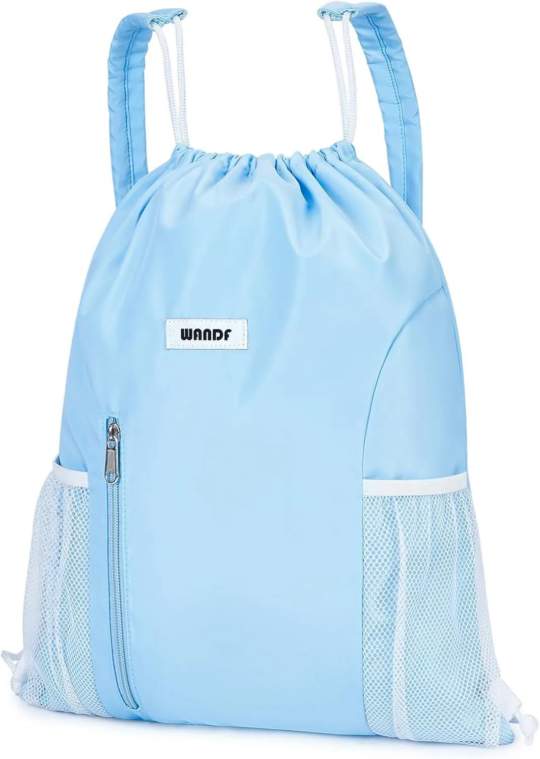 WANDF Drawstring Backpack with Shoulder Pad Sports Gym Backpack with Mesh Pocket String Bag for Women Men(Blue)