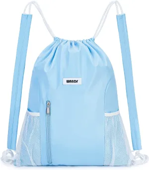 WANDF Drawstring Backpack with Shoulder Pad Sports Gym Backpack with Mesh Pocket String Bag for Women Men(Blue)