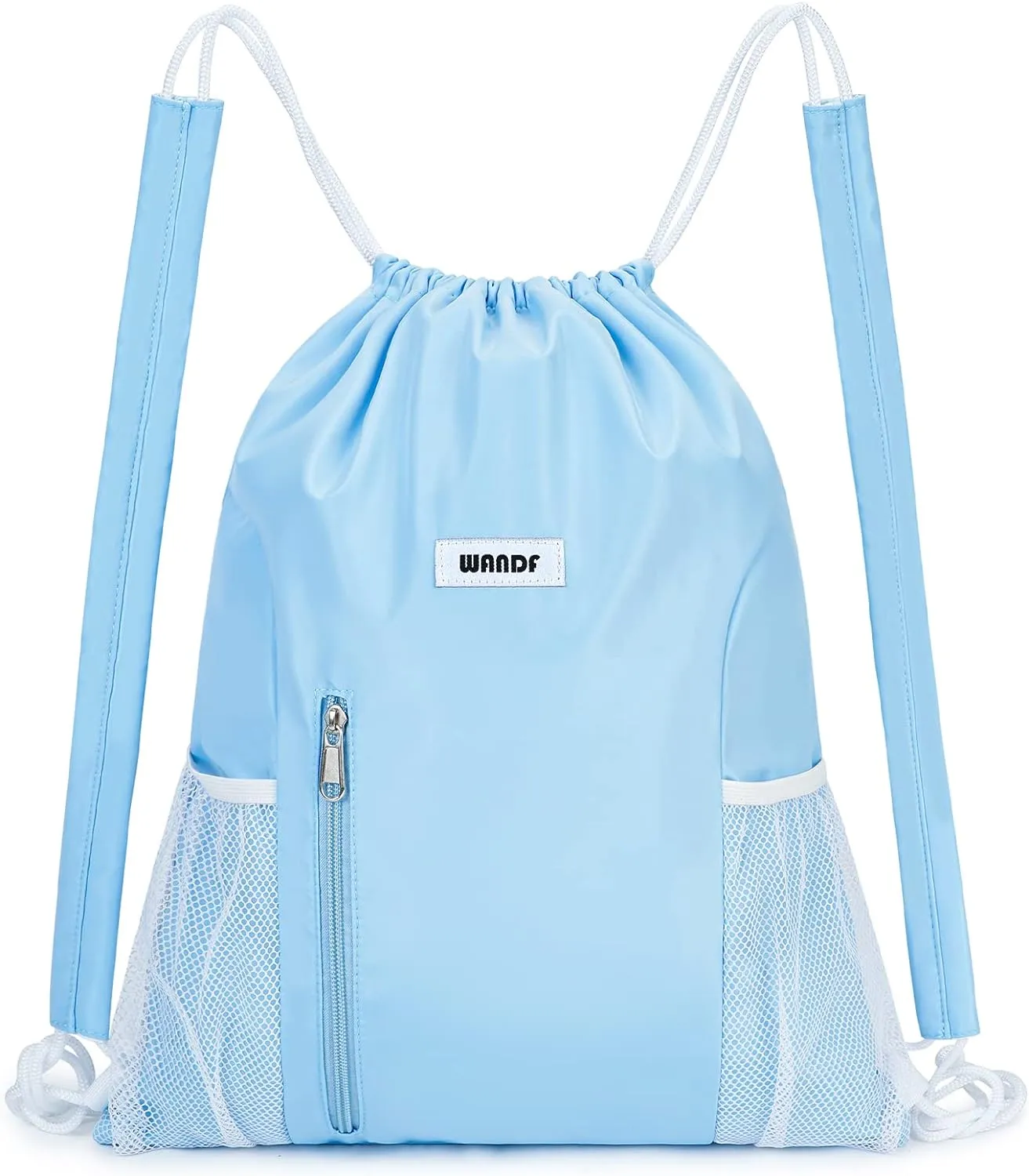 WANDF Drawstring Backpack with Shoulder Pad Sports Gym Backpack with Mesh Pocket String Bag for Women Men(Blue)