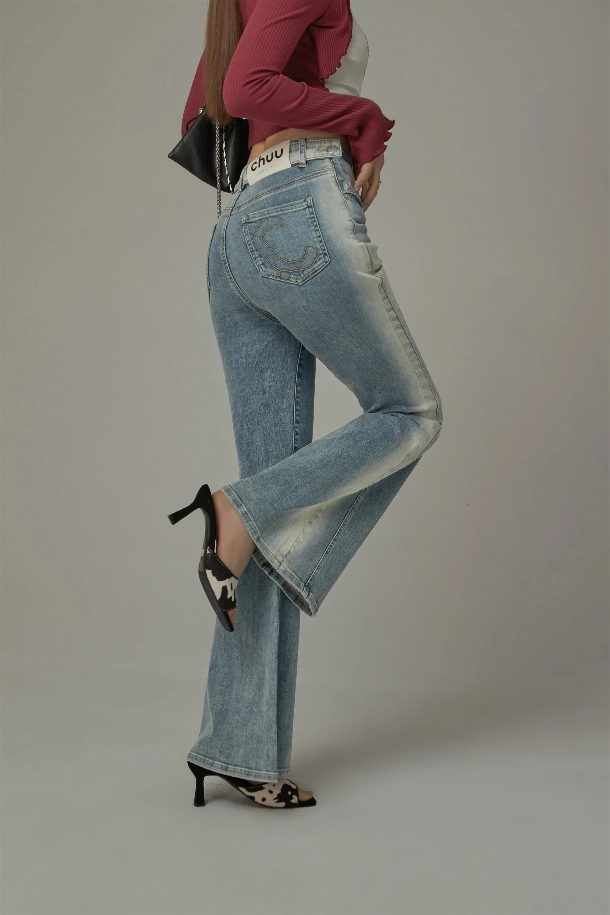 Washed Bootcut Denim Jeans