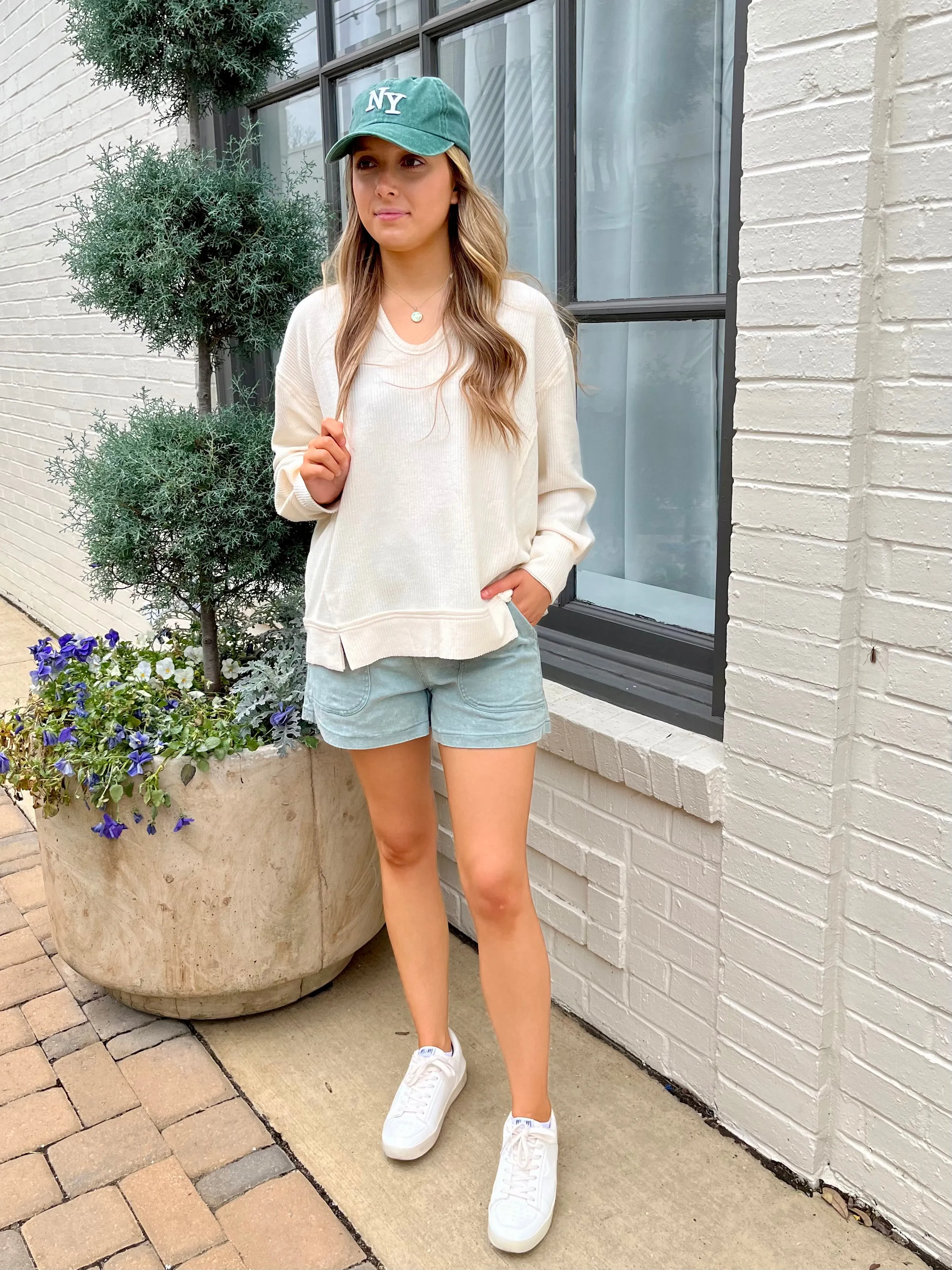 Washed Denim Shorts- Green