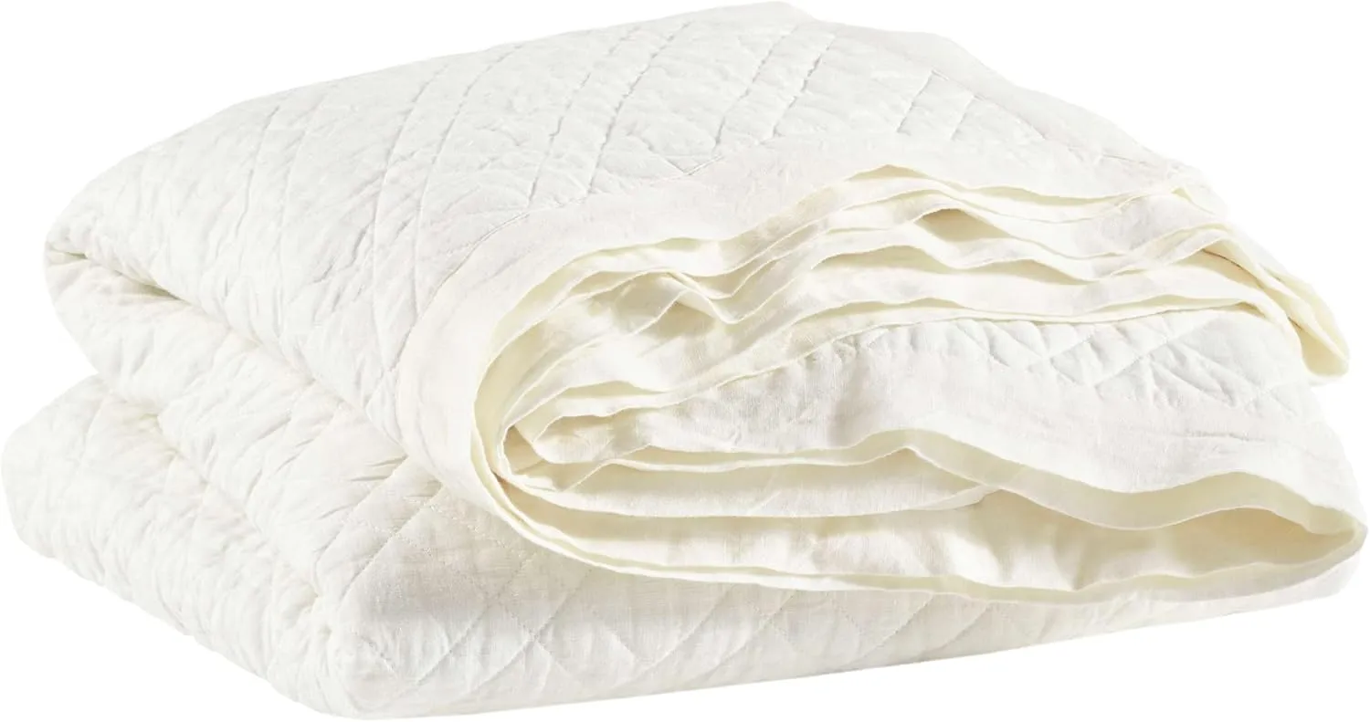 Washed Linen Ivory Quilt, King Size, Ivory Solid Pattern