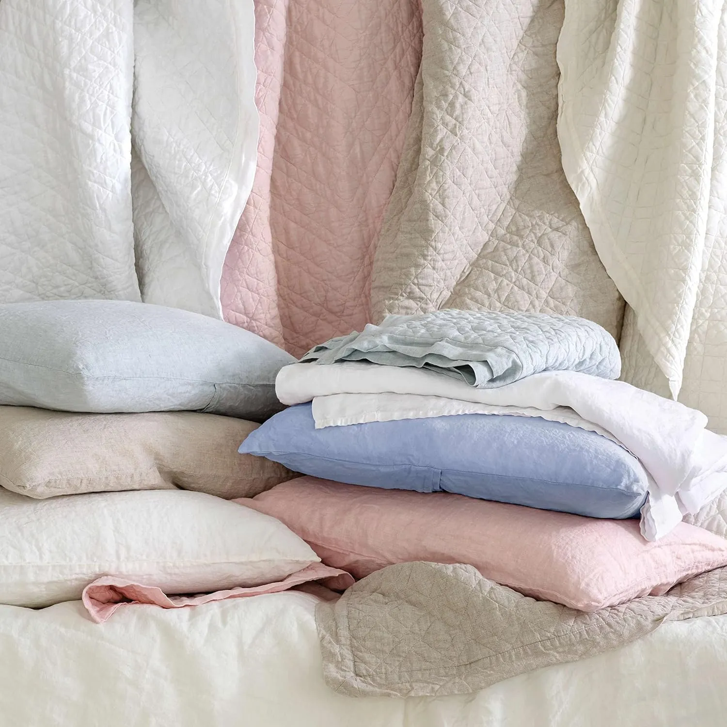Washed Linen Ivory Quilt, King Size, Ivory Solid Pattern