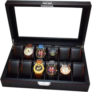 Watch Case,Elegant Large Watch Box Organizer for Men Women with 12 Slots, Transparent top, Portable Leather Watch Holder Mens Watches Case Storage Best for The Husband,