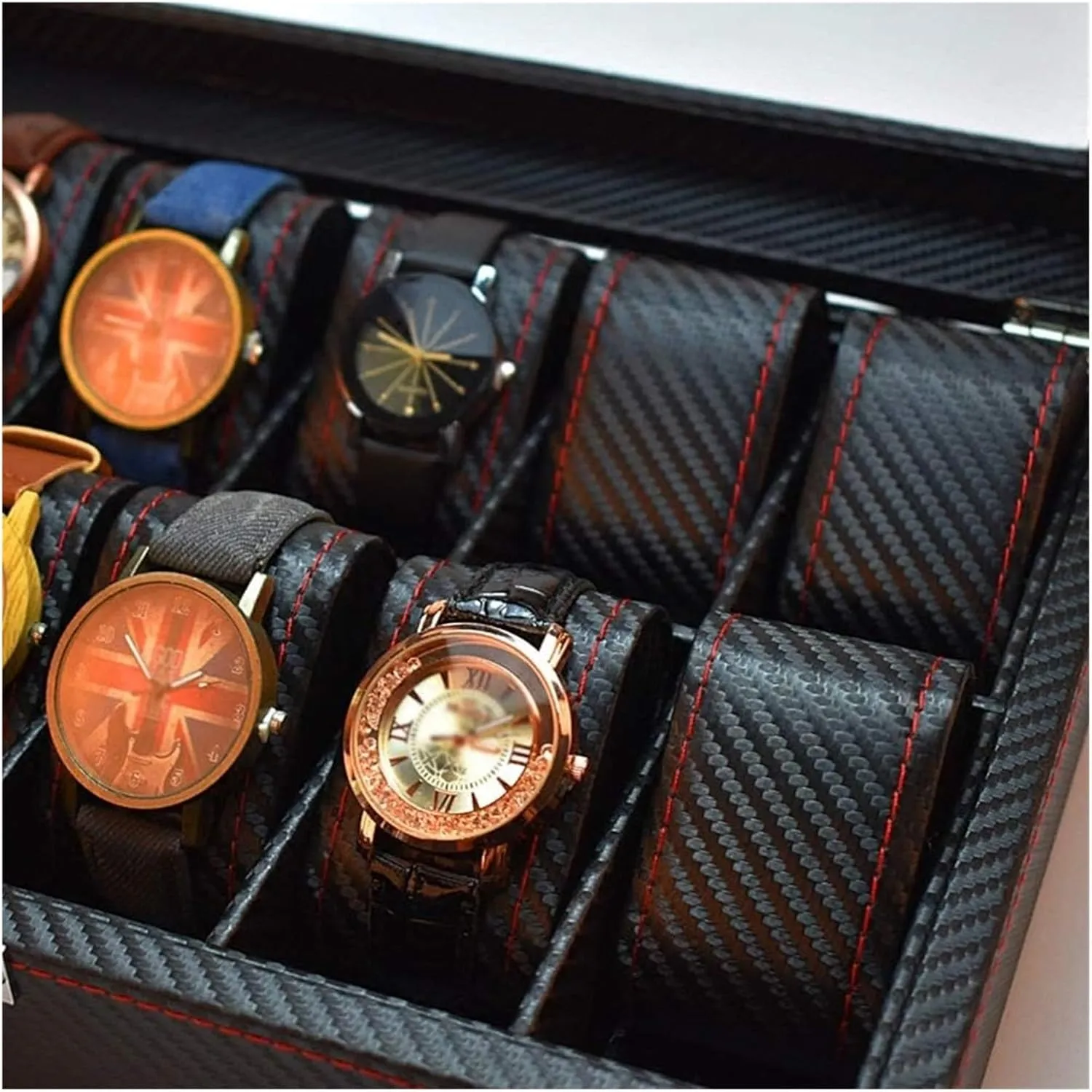 Watch Case,Elegant Large Watch Box Organizer for Men Women with 12 Slots, Transparent top, Portable Leather Watch Holder Mens Watches Case Storage Best for The Husband,
