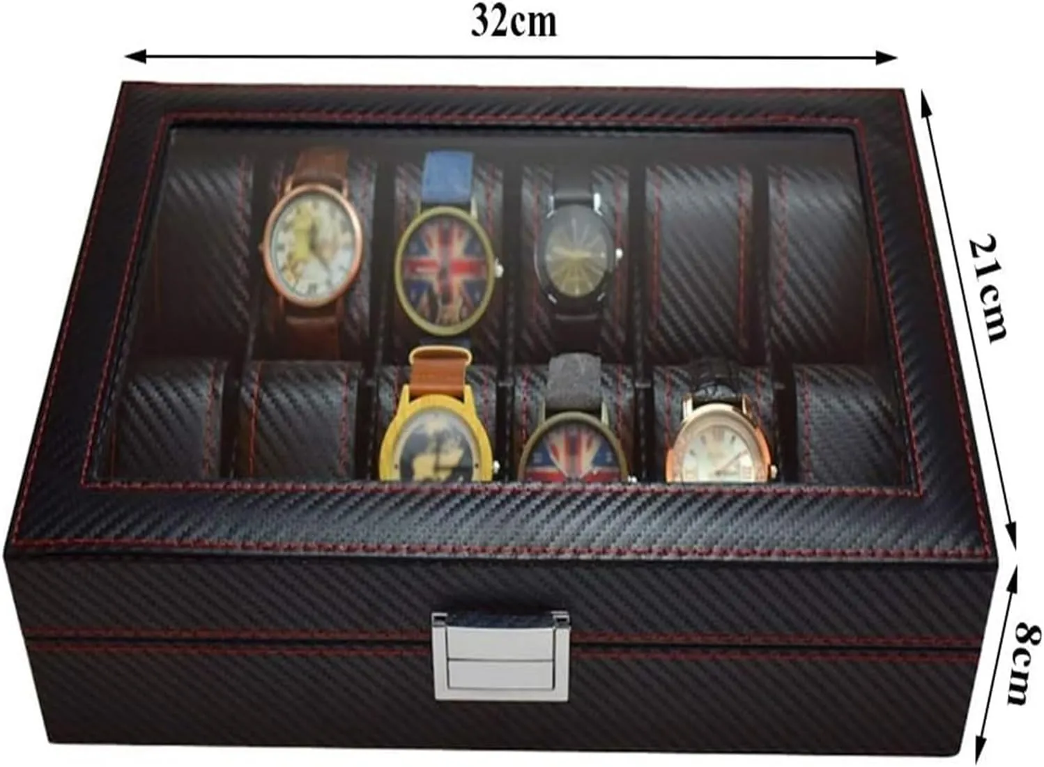 Watch Case,Elegant Large Watch Box Organizer for Men Women with 12 Slots, Transparent top, Portable Leather Watch Holder Mens Watches Case Storage Best for The Husband,