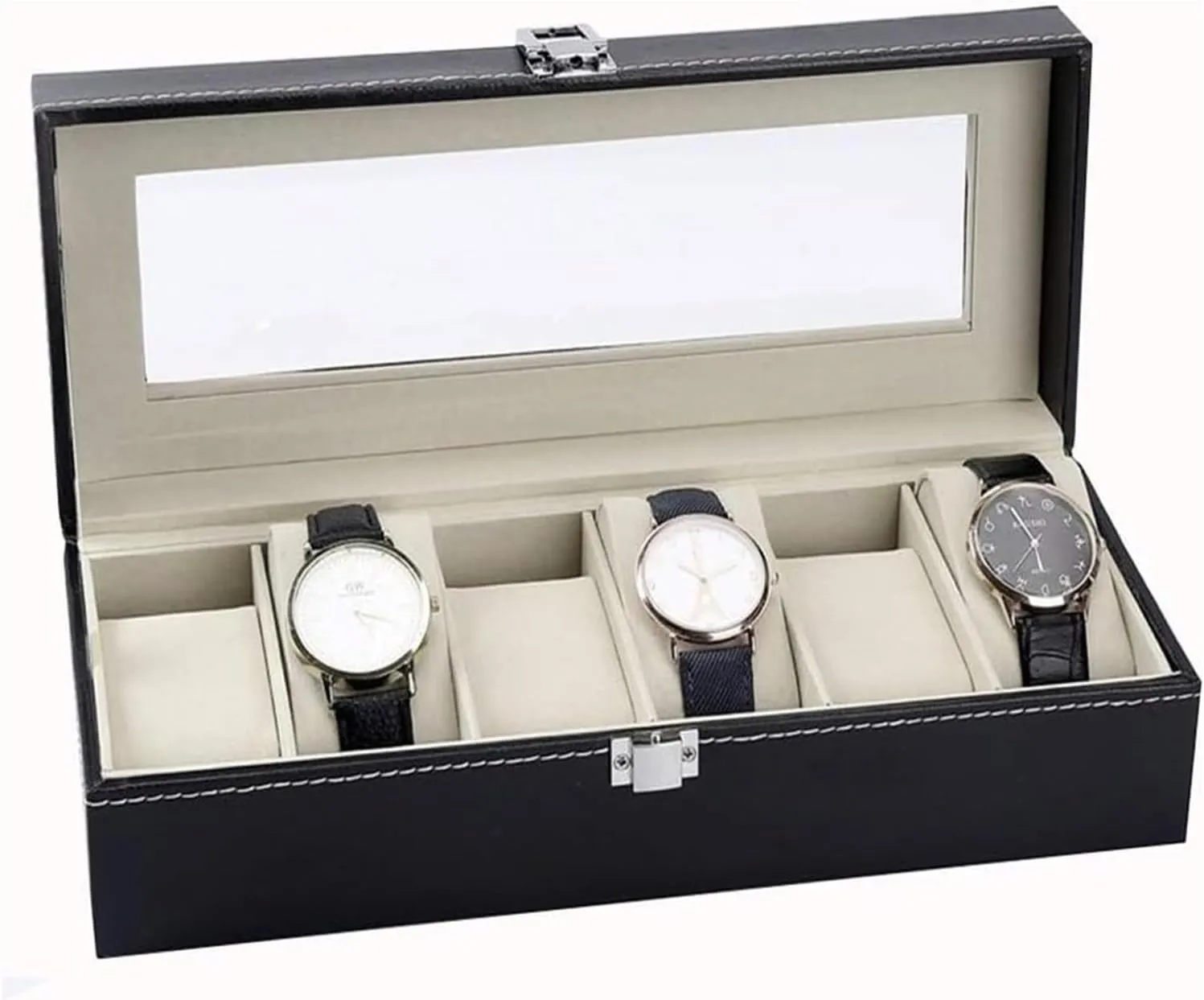 Watch Case,Elegant Watch Box Organizer for Men Women with 6 Slots, Transparent top, Portable Leather Watch Holder Mens Watches Case Storage Best for The Husband,