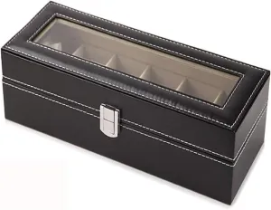Watch Case,Elegant Watch Box Organizer for Men Women with 6 Slots, Transparent top, Portable Leather Watch Holder Mens Watches Case Storage Best for The Husband,