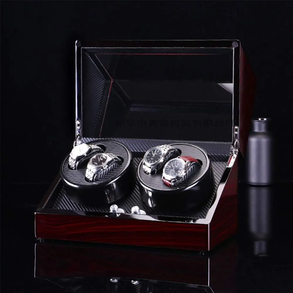 Watch Watch Winder Box 4, Wood Shell Piano Paint Exterior, 4 Rotation Mode Setting, Extremely Silent Motor Watches Beautiful Home,Redb