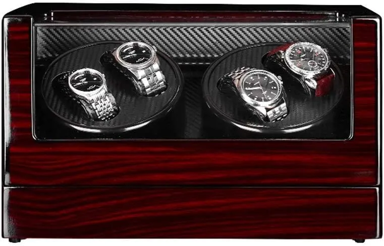 Watch Watch Winder Box 4, Wood Shell Piano Paint Exterior, 4 Rotation Mode Setting, Extremely Silent Motor Watches Beautiful Home,Redb