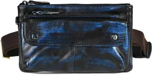 Water Resistant Canvas   Leather Hiking Riding Travel Fanny Waist Pack Small Phone Pouch For Men Women FB811-29 (100% Leather-The 8136 Blue)