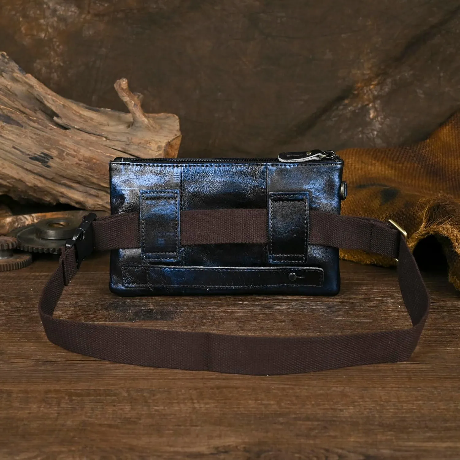 Water Resistant Canvas   Leather Hiking Riding Travel Fanny Waist Pack Small Phone Pouch For Men Women FB811-29 (100% Leather-The 8136 Blue)