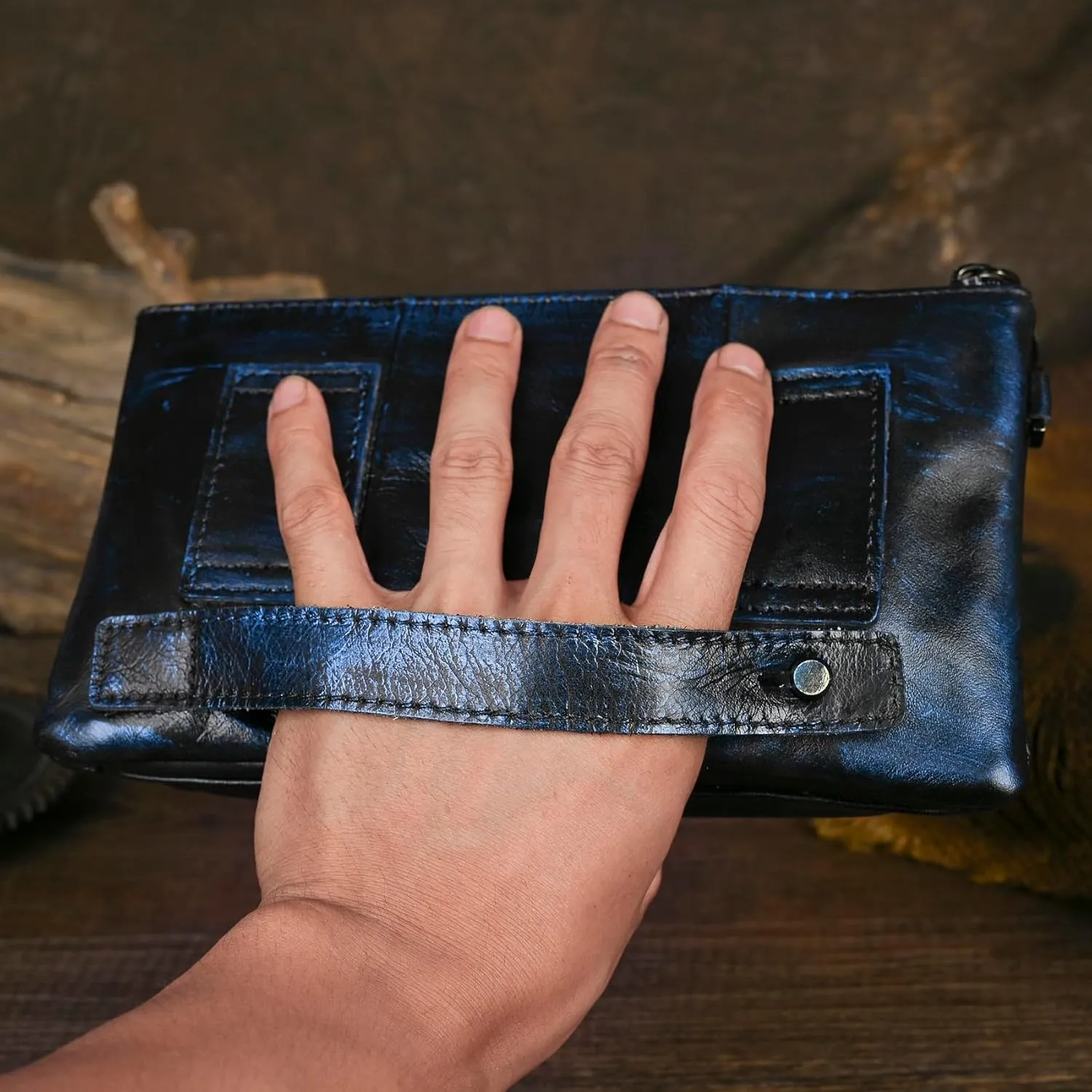 Water Resistant Canvas   Leather Hiking Riding Travel Fanny Waist Pack Small Phone Pouch For Men Women FB811-29 (100% Leather-The 8136 Blue)