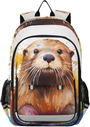 Watercolor Beaver Colors Backpack for Women Men Travel Laptop Daypack Shoulder Bag Book Bag Daypack with Reflective Strip 12.9” × 17.7”