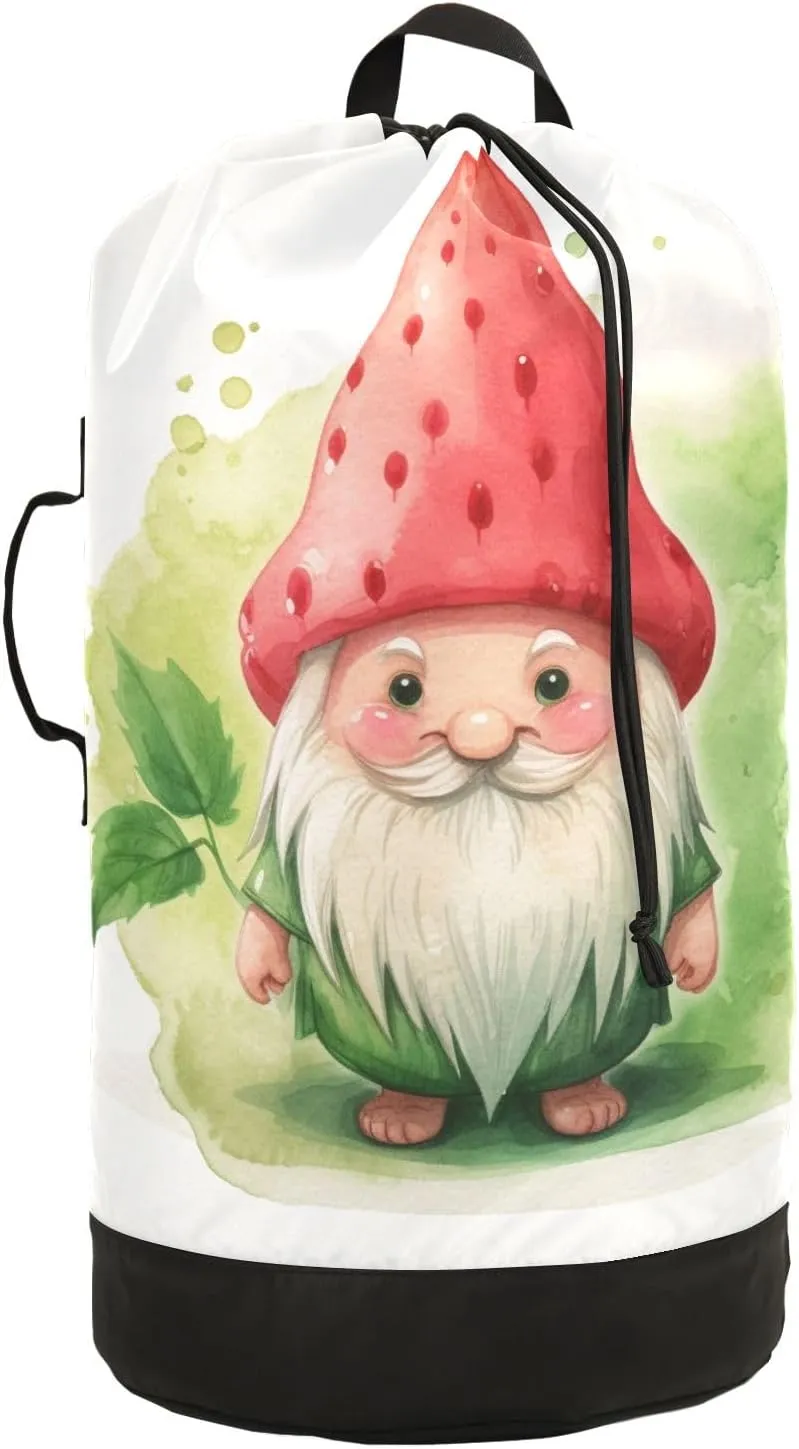 Watercolor Dwarf Laundry Backpack Bag with Drawstring Closure Waterproof Laundry Bag Laundry Hamper Clothes Storage for Travel Laundromat Apartment