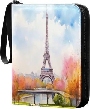 Watercolor Painting French Card Binder with 50 Removable Page Sleeves PU Leather Collectible Trading Card Albums Book with Zipper for Games Card,Baseball Cards