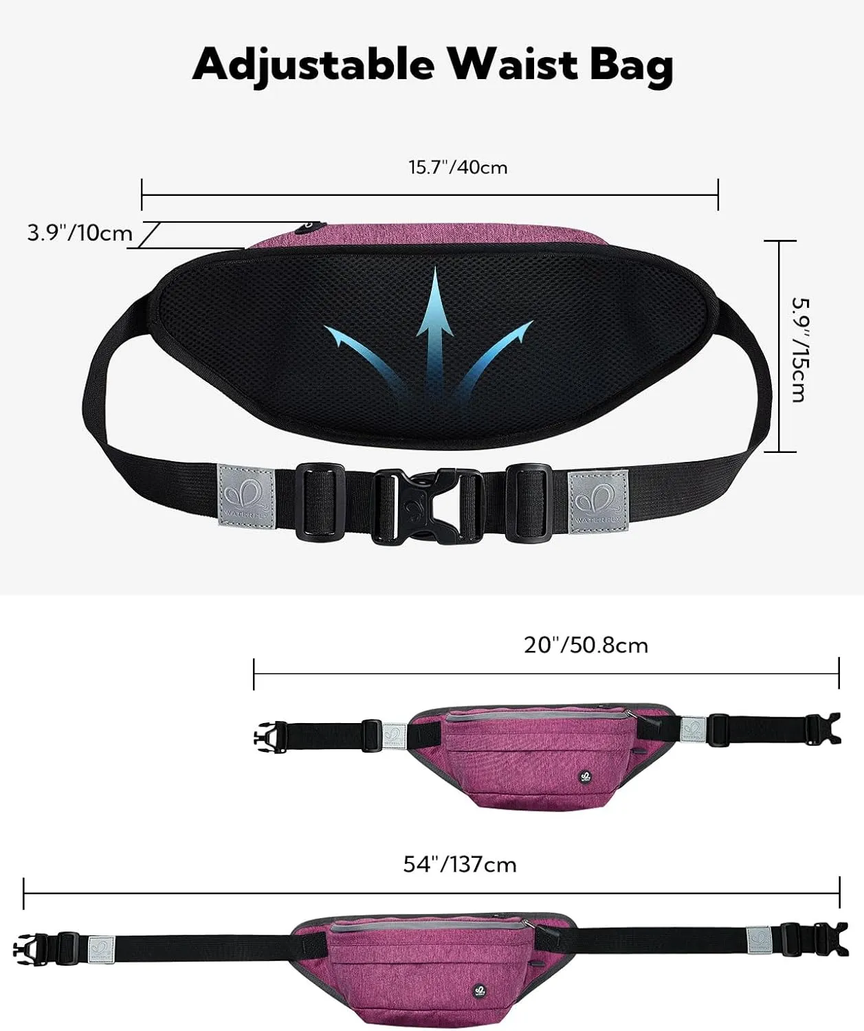 WATERFLY Fanny Pack for Men Women Water Resistant Large Hiking Waist Bag Pack Carrying All Phones for Running Walking Traveling