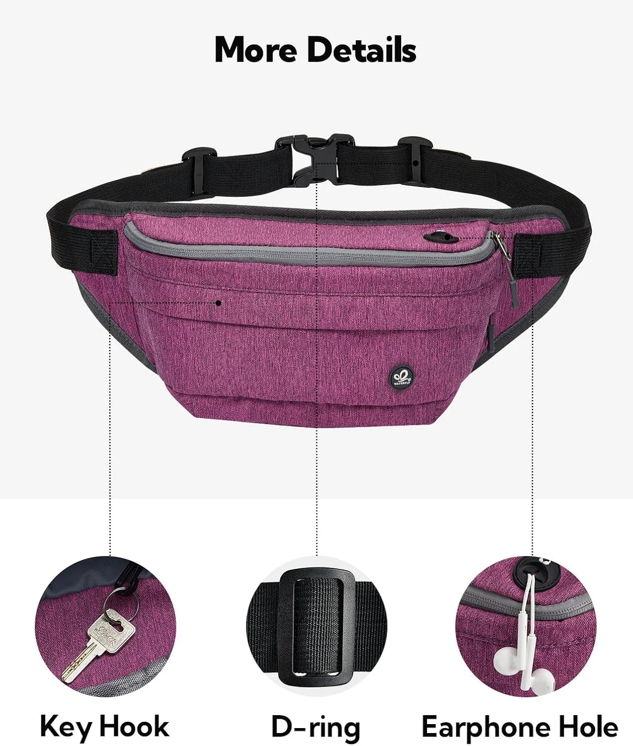 WATERFLY Fanny Pack for Men Women Water Resistant Large Hiking Waist Bag Pack Carrying All Phones for Running Walking Traveling