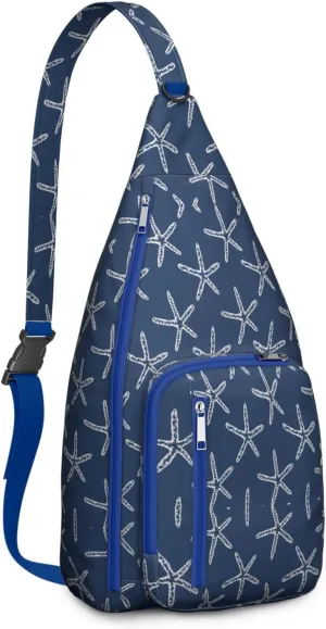 Waterproof Crossbody Bag for Women & Men - Starfish & Seashell Beach Sling Bag Backpack Summer Travel Hiking Daypack Sports