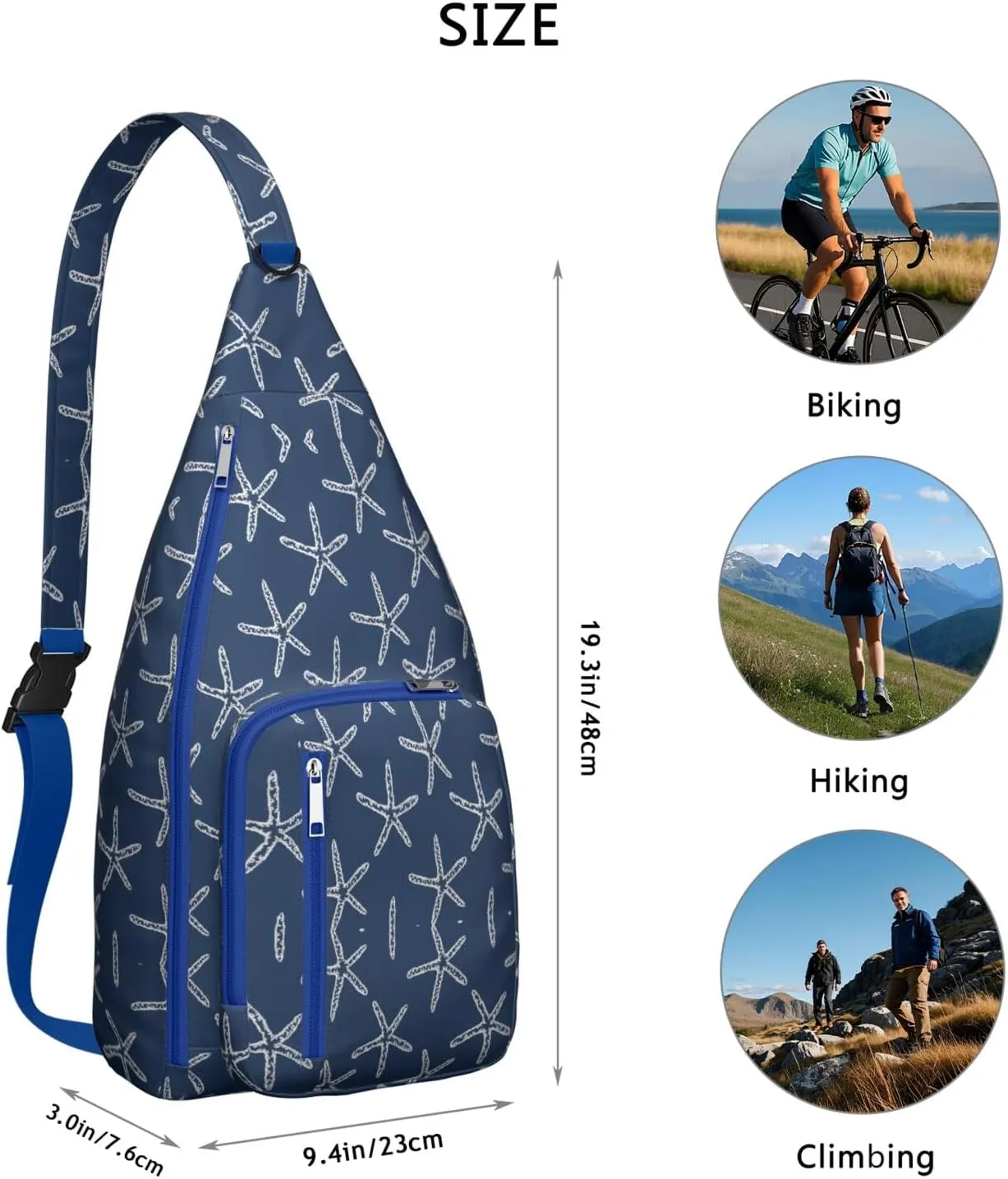 Waterproof Crossbody Bag for Women & Men - Starfish & Seashell Beach Sling Bag Backpack Summer Travel Hiking Daypack Sports