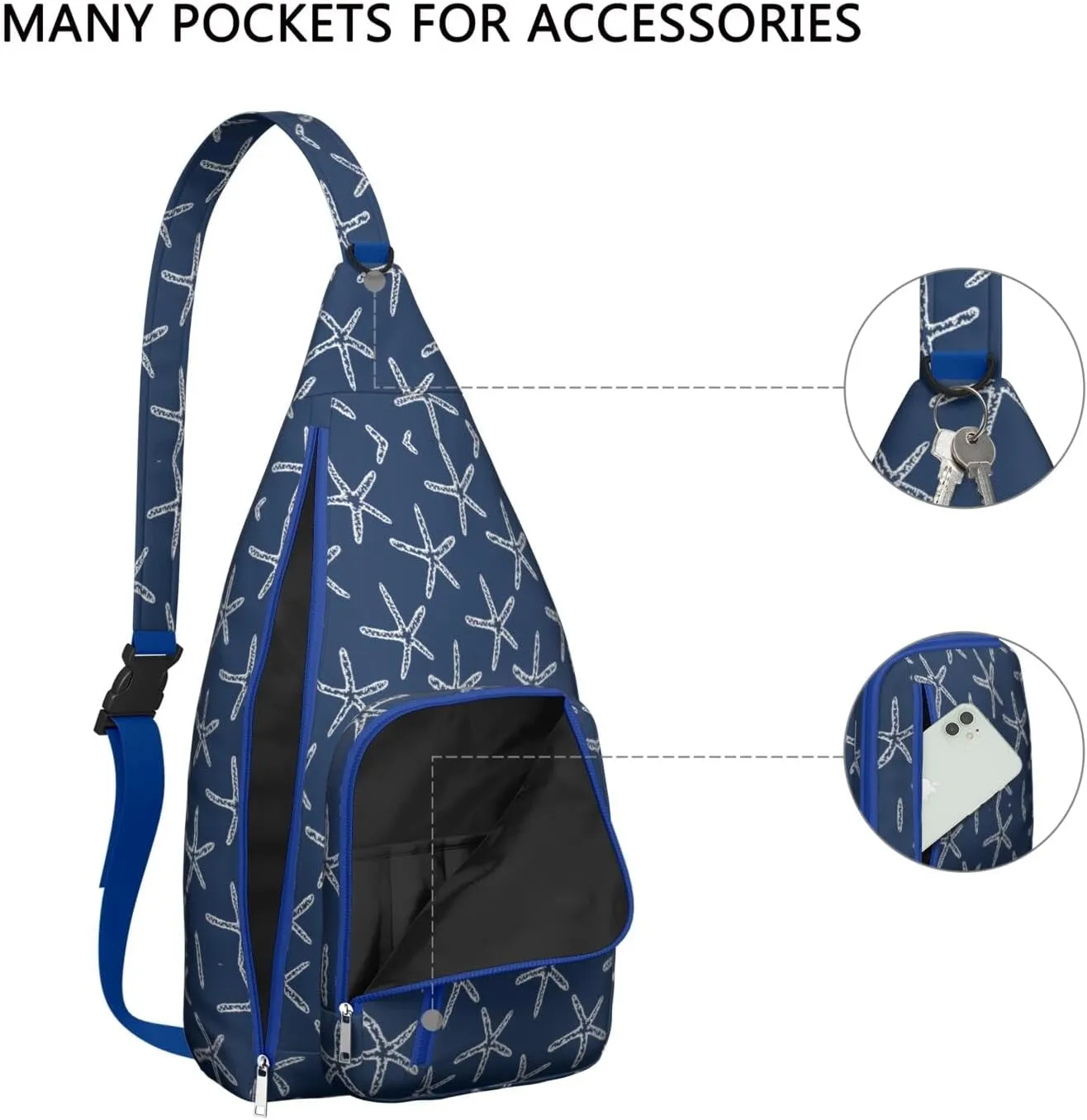 Waterproof Crossbody Bag for Women & Men - Starfish & Seashell Beach Sling Bag Backpack Summer Travel Hiking Daypack Sports