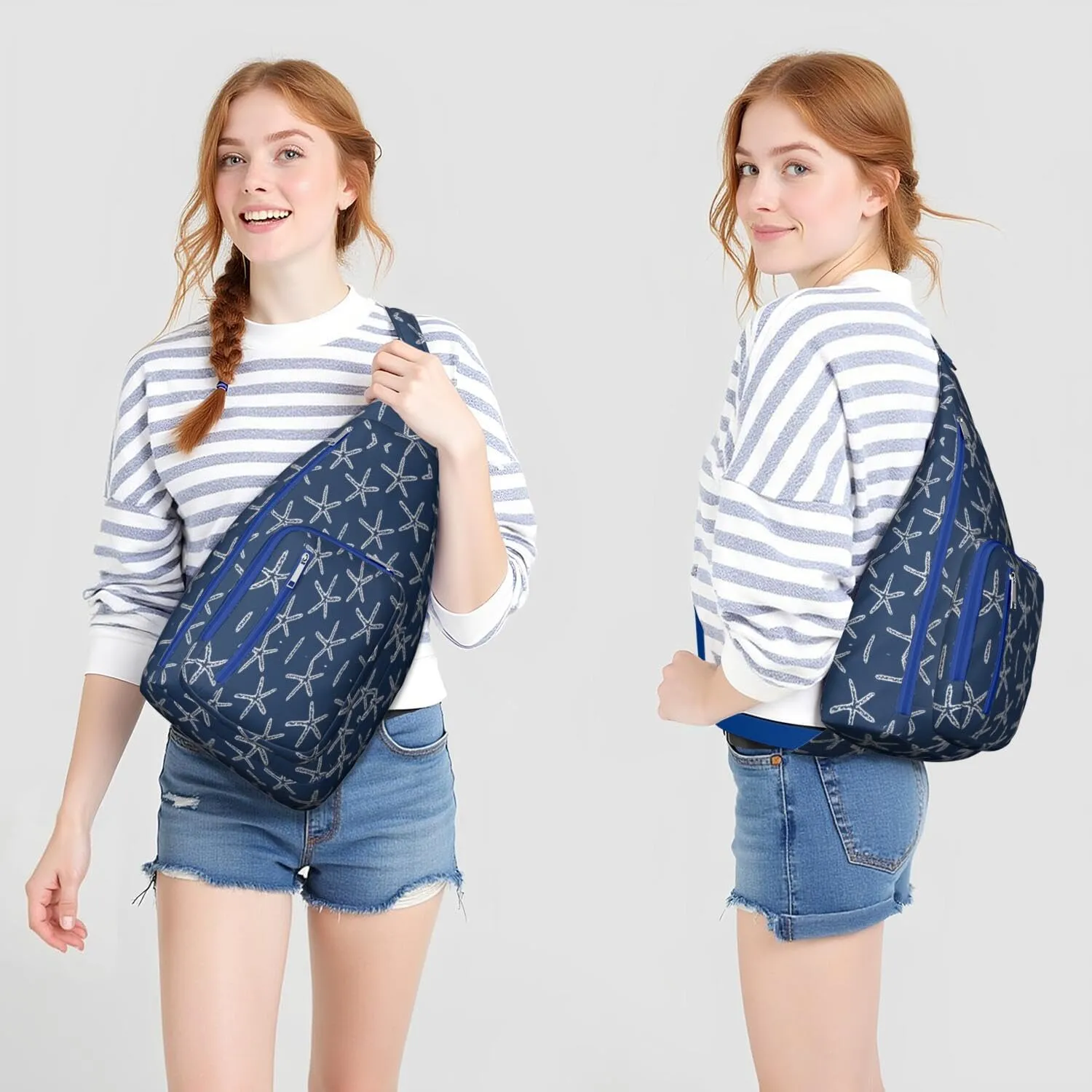 Waterproof Crossbody Bag for Women & Men - Starfish & Seashell Beach Sling Bag Backpack Summer Travel Hiking Daypack Sports
