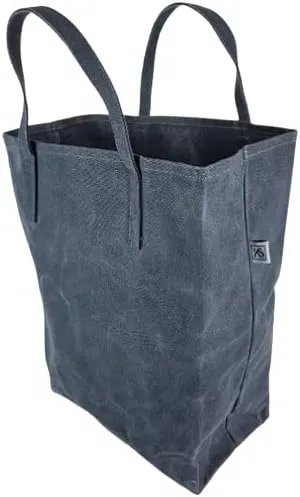 Waxed Canvas Reusable Grocery Bag, Heavy Duty Waxed Shopping Bag, Eco-friendly, Self-Standing Vegan Farmers Market Bag, Tall