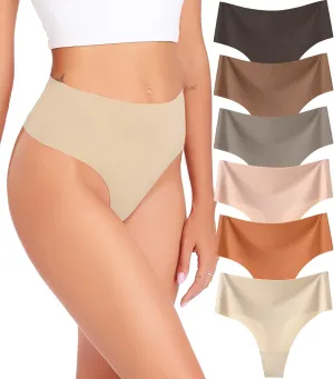 Wealurre Womens Underwear High Waisted Seamless Thongs for Women Breathable No Show Panties for Ladies 6 Pack