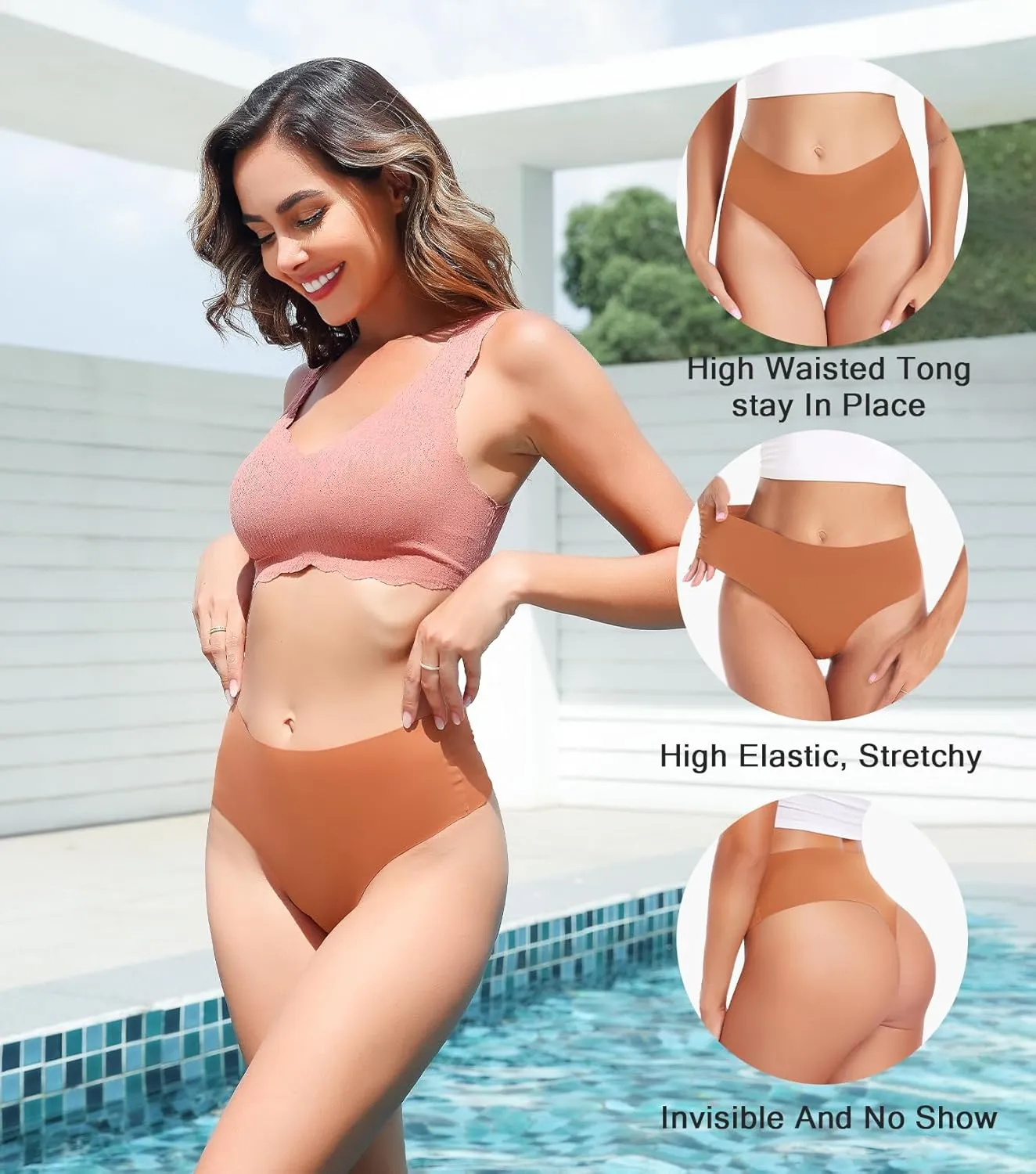 Wealurre Womens Underwear High Waisted Seamless Thongs for Women Breathable No Show Panties for Ladies 6 Pack