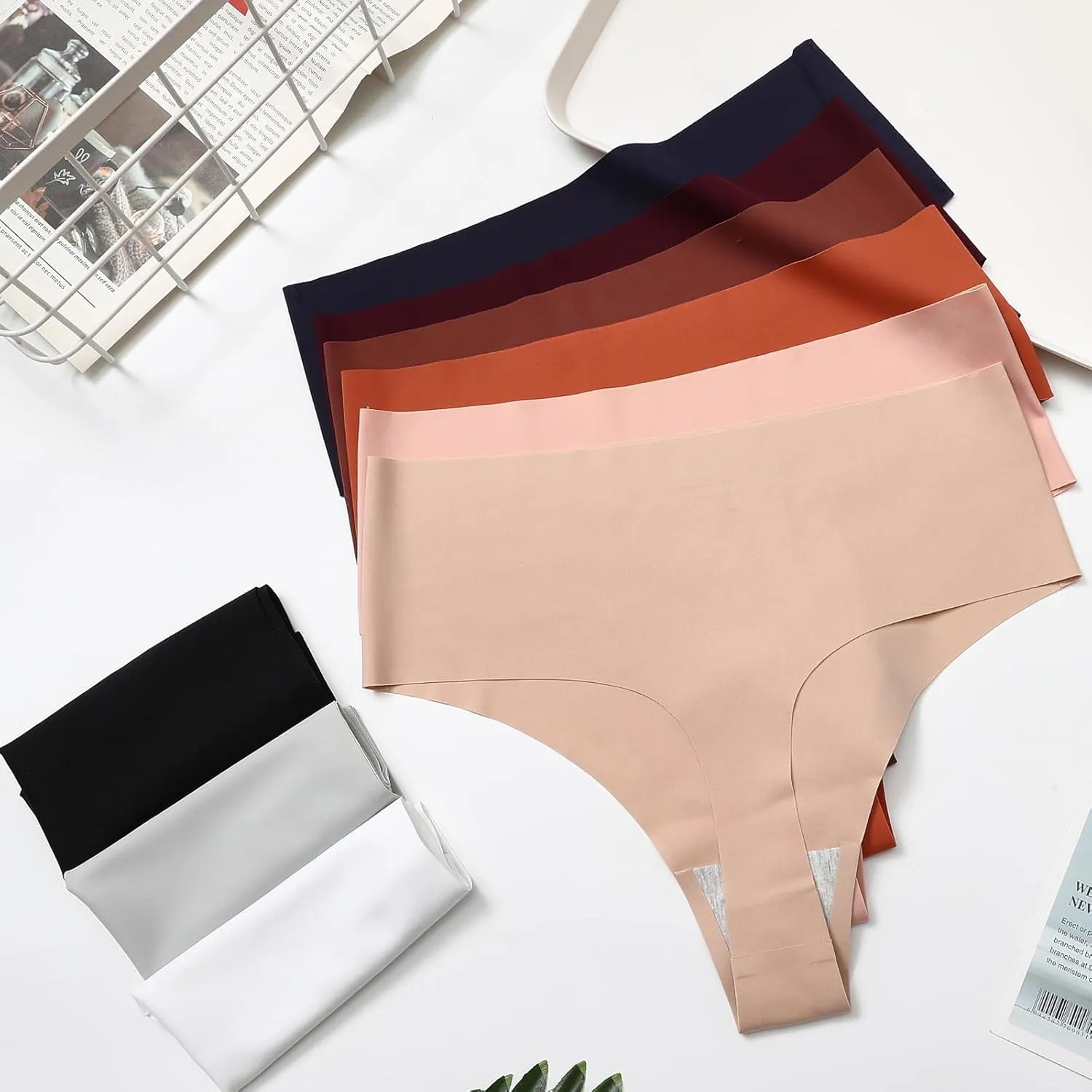 Wealurre Womens Underwear High Waisted Seamless Thongs for Women Breathable No Show Panties for Ladies 6 Pack