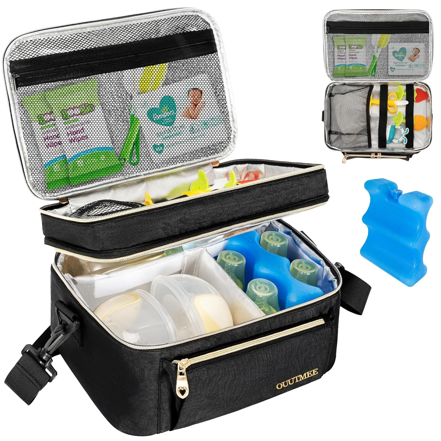 Wearable Breast Pump Bag, Double Layer Breastmilk Cooler Bags Portable Breastfeeding Pumps Carrying Case for Nursing & Working Moms (Ice Pack included)