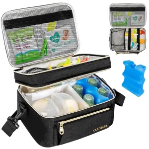 Wearable Breast Pump Bag, Double Layer Breastmilk Cooler Bags Portable Breastfeeding Pumps Carrying Case for Nursing & Working Moms (Ice Pack included)