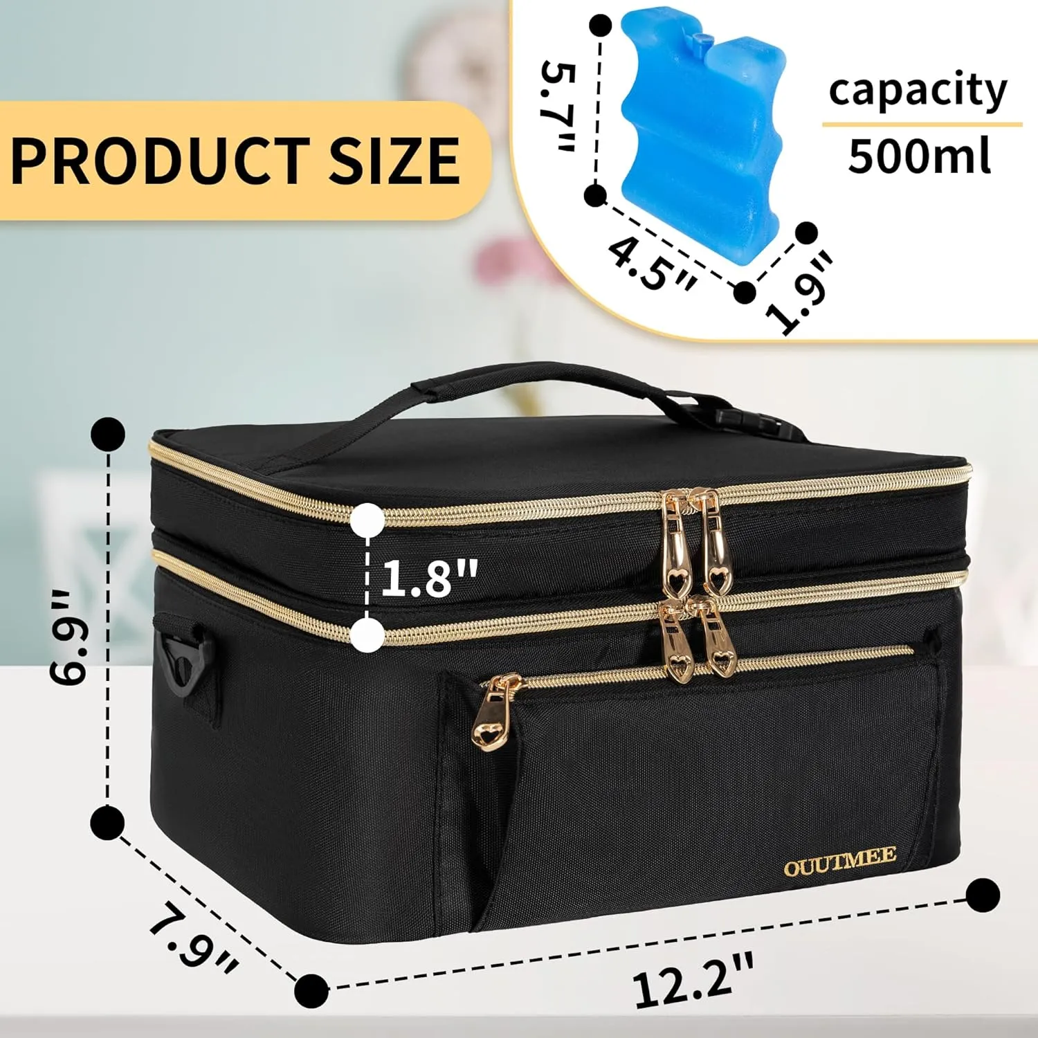 Wearable Breast Pump Bag, Double Layer Breastmilk Cooler Bags Portable Breastfeeding Pumps Carrying Case for Nursing & Working Moms (Ice Pack included)