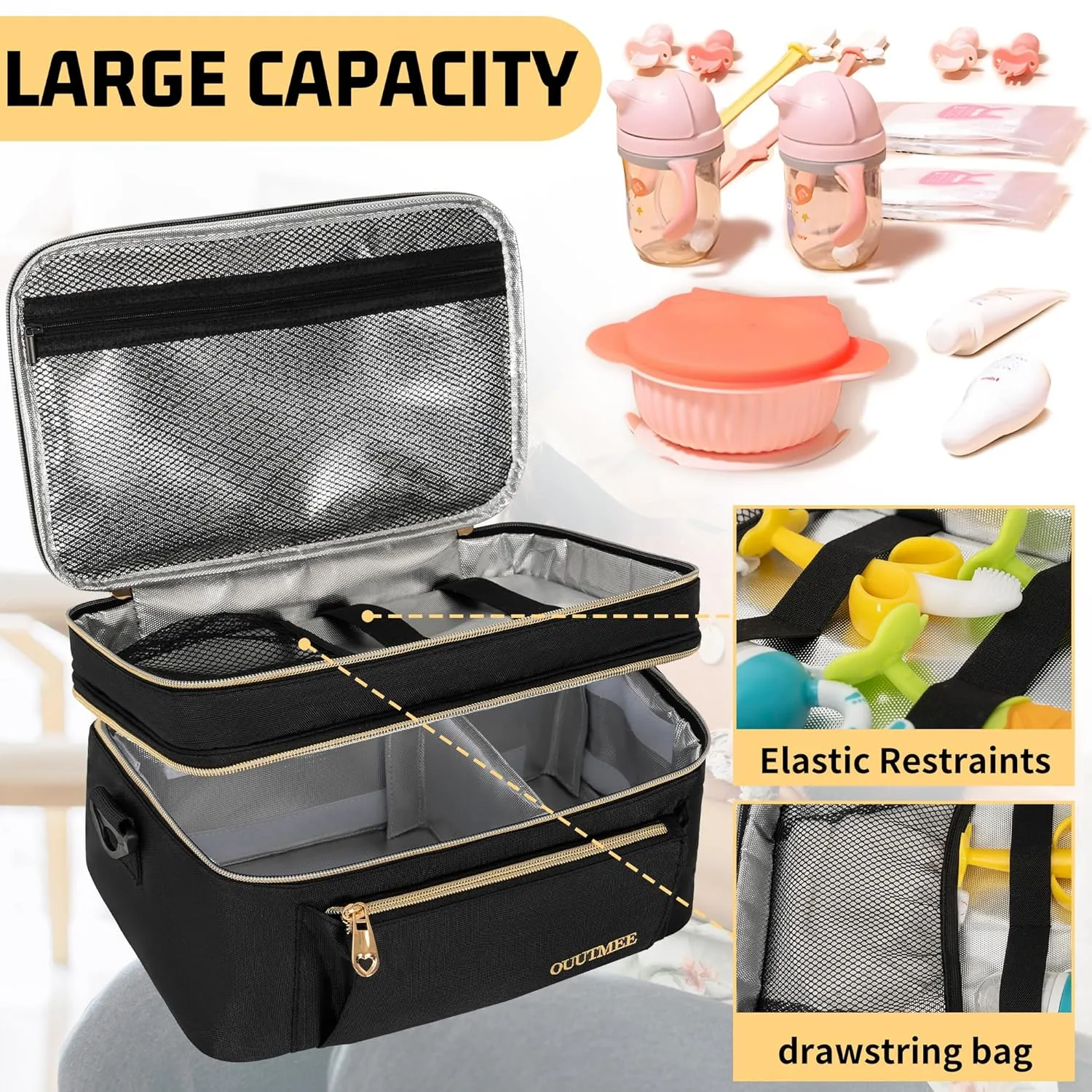 Wearable Breast Pump Bag, Double Layer Breastmilk Cooler Bags Portable Breastfeeding Pumps Carrying Case for Nursing & Working Moms (Ice Pack included)