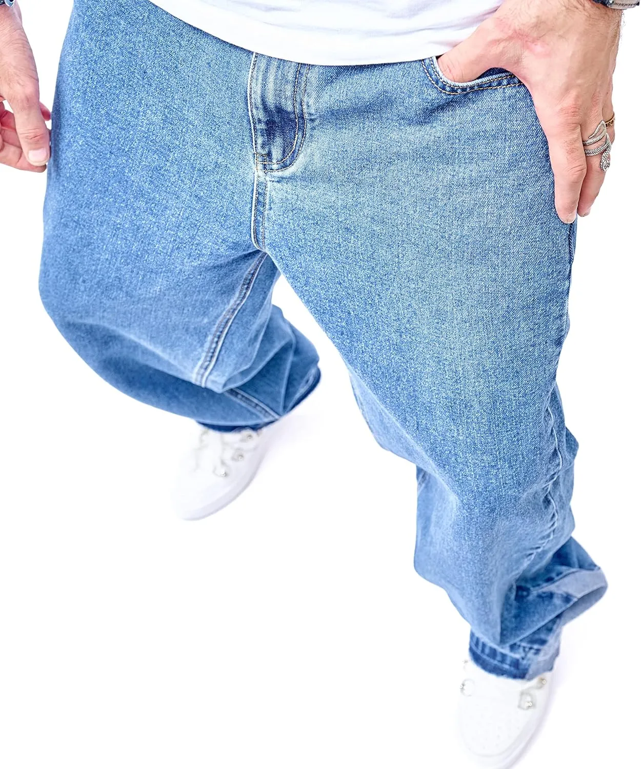 WEIBUMAOYI Men's Wide-Leg Jeans Straight Leg Carpenter Denim Pants Loose fit Trousers
