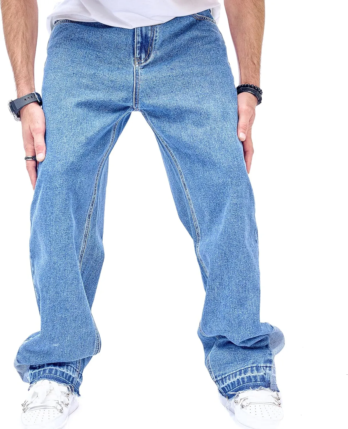 WEIBUMAOYI Men's Wide-Leg Jeans Straight Leg Carpenter Denim Pants Loose fit Trousers