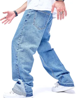 WEIBUMAOYI Men's Wide-Leg Jeans Straight Leg Carpenter Denim Pants Loose fit Trousers