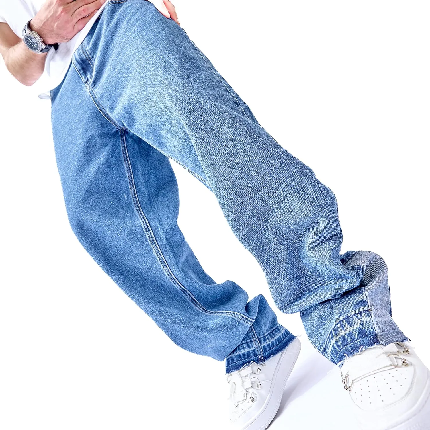 WEIBUMAOYI Men's Wide-Leg Jeans Straight Leg Carpenter Denim Pants Loose fit Trousers