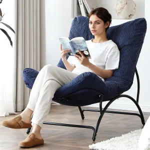 Welnow Accent Lounge Lazy Chair, Comfy Soft Leisure Metal Frame Reading Chair, Upholstered Thick Cushion Seated Recliner Sofa for Living Room, Bedroom, Dorm, Navy