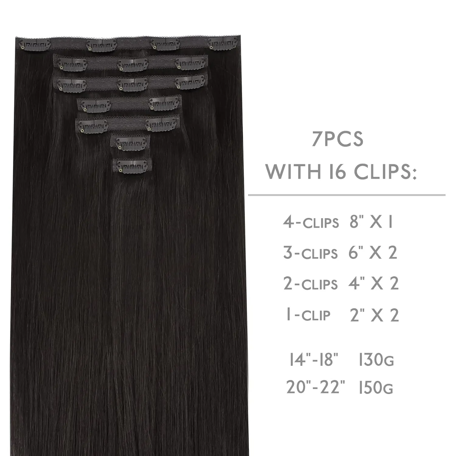 WENNALIFE Genius Seamless Clip-in Hair Extensions - 7pcs Ultra Invisible 50% Thinner Real Human Dark Brown Hair