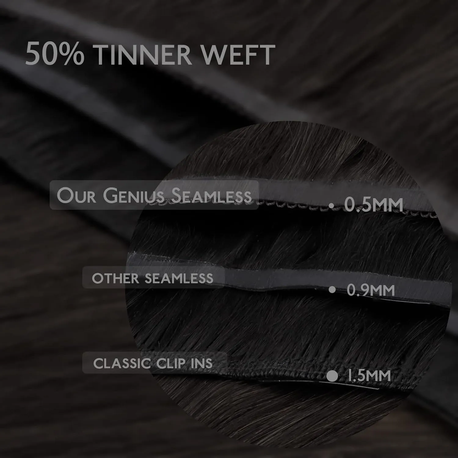WENNALIFE Genius Seamless Clip-in Hair Extensions - 7pcs Ultra Invisible 50% Thinner Real Human Dark Brown Hair