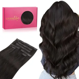 WENNALIFE Genius Seamless Clip-in Hair Extensions - 7pcs Ultra Invisible 50% Thinner Real Human Dark Brown Hair
