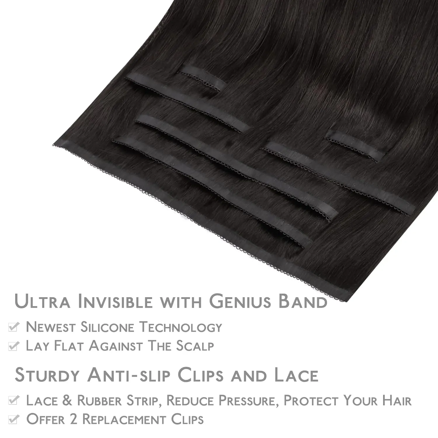 WENNALIFE Genius Seamless Clip-in Hair Extensions - 7pcs Ultra Invisible 50% Thinner Real Human Dark Brown Hair